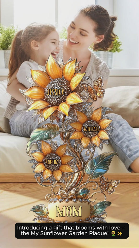 Cadeau « Mon jardin de tournesols » pour maman, grand-mère - Plaque acrylique personnalisée en forme de tournesol