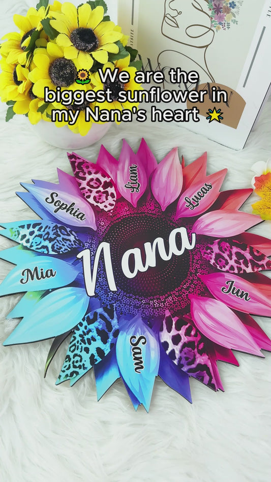 Grand-mère Maman Tournesol - Panneau en bois personnalisé en forme de grand-mère