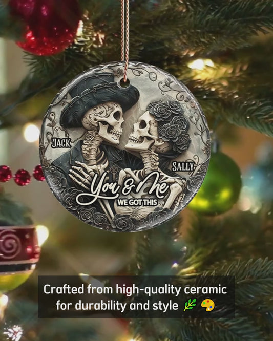 You & Me - Personalized Skull Ceramic Circle Ornament