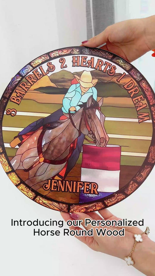 3 Barrels 2 Hearts 1 Dream - Personalized Horse Round Wood Sign