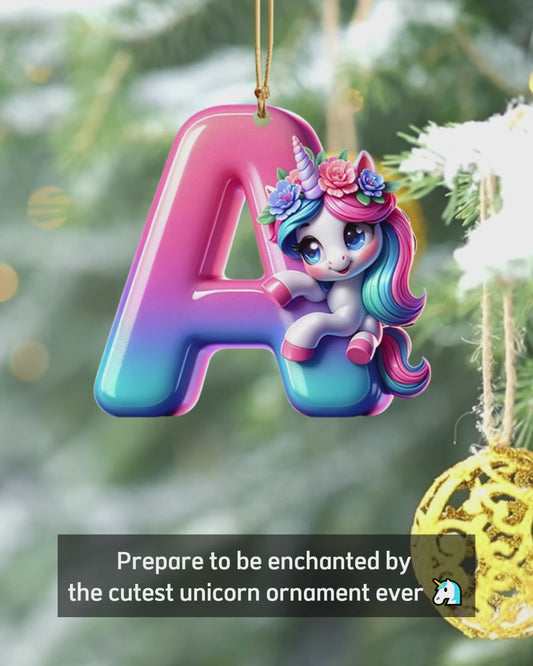 Cute Unicorn Letter - Personalized Kid Ornament