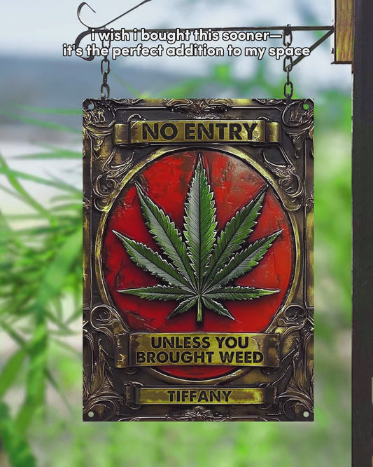 Entrée interdite sans cannabis - Panneau métallique rectangulaire personnalisé