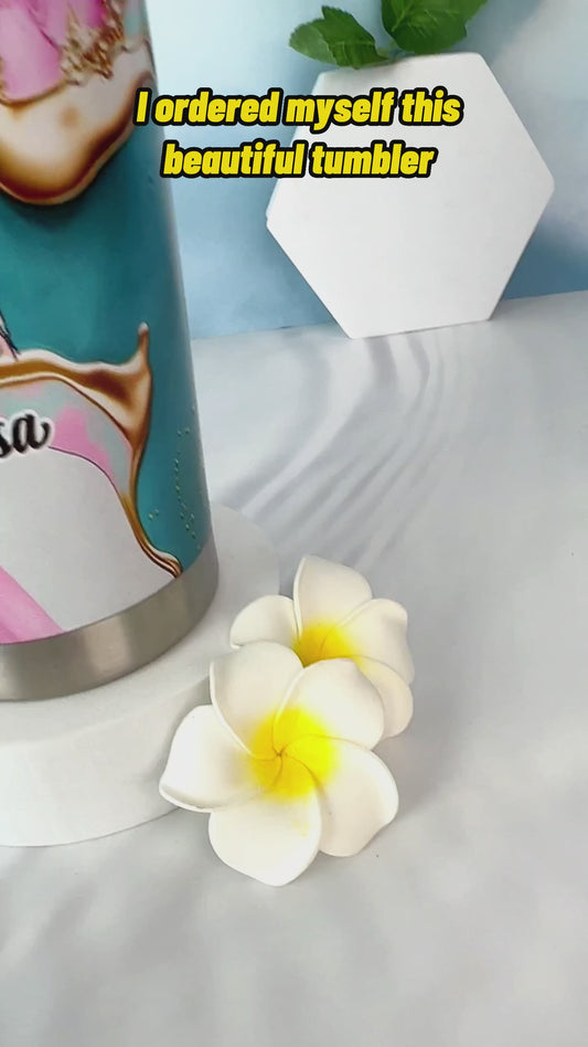 Gobelet isotherme personnalisé « Infirmière » rose léopard bleu turquoise - Tatouage infirmier/infirmière