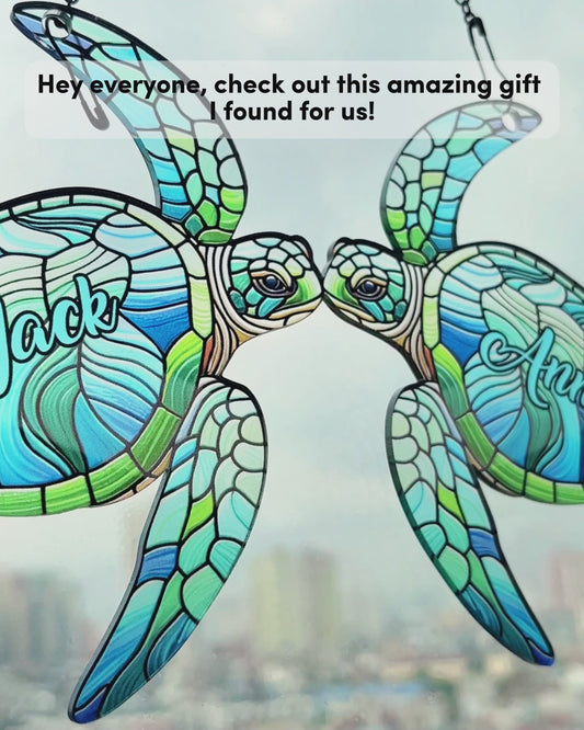 Couple de tortues - Ornement attrape-soleil personnalisé à suspendre à la fenêtre, motif tortue. 