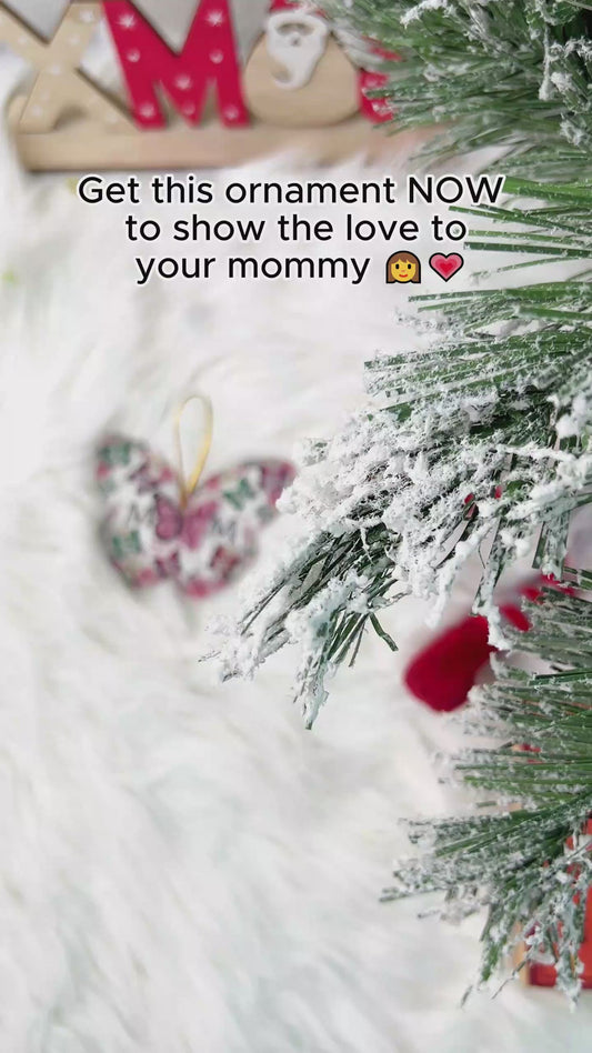 Maman et enfants Papillons Fleur de Noël - Ornement personnalisé pour maman