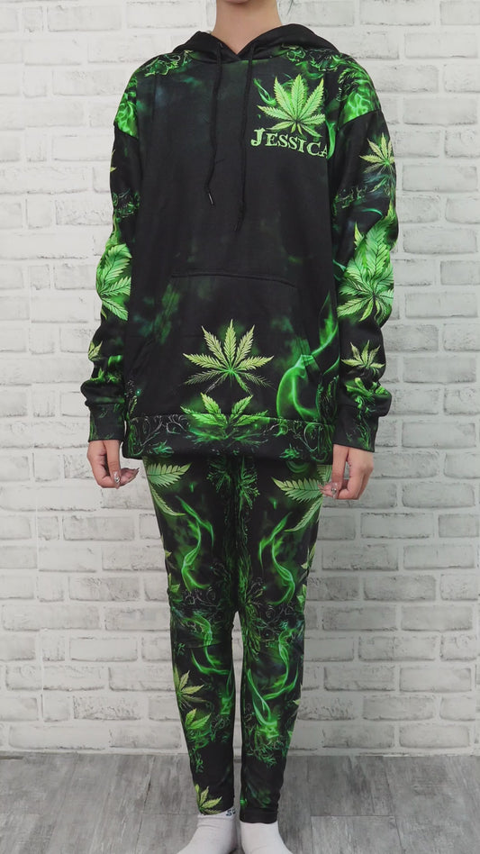 Stoner Chick - Sweat à capuche et legging personnalisés sur le thème du cannabis