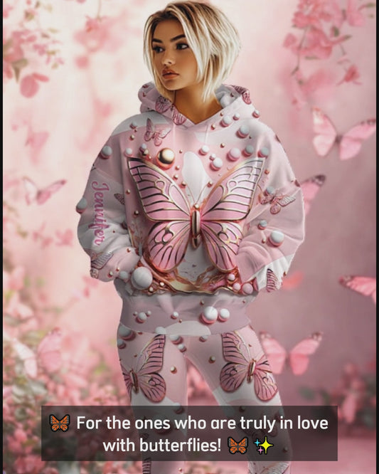 J'adore les papillons - Sweat à capuche et legging personnalisés papillons