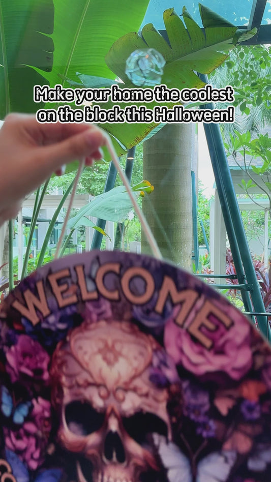 Welcome Come In & Rest Your Bones - Personalized Skull Round Wood Sign