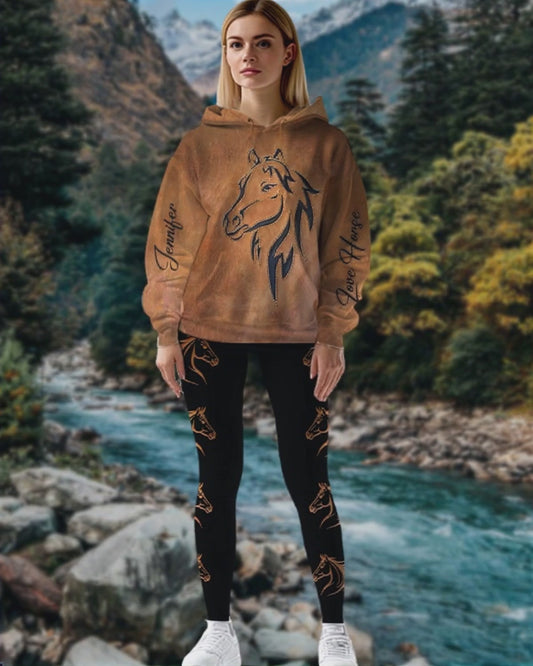 Love Horse - Sweat à capuche et leggings personnalisés à motif cheval