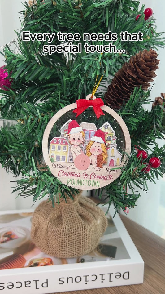 Christmas is Coming to Poundtown - Personalized Couple Layers Mix Ornament