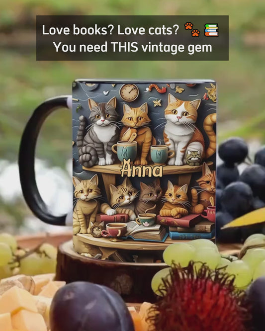 Mug personnalisé style vintage « Just Love Cats » avec motif chat
