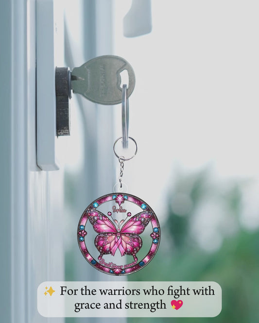 Breast Cancer Warrior - Personalized Breast Cancer Awareness Custom Shaped Keychain