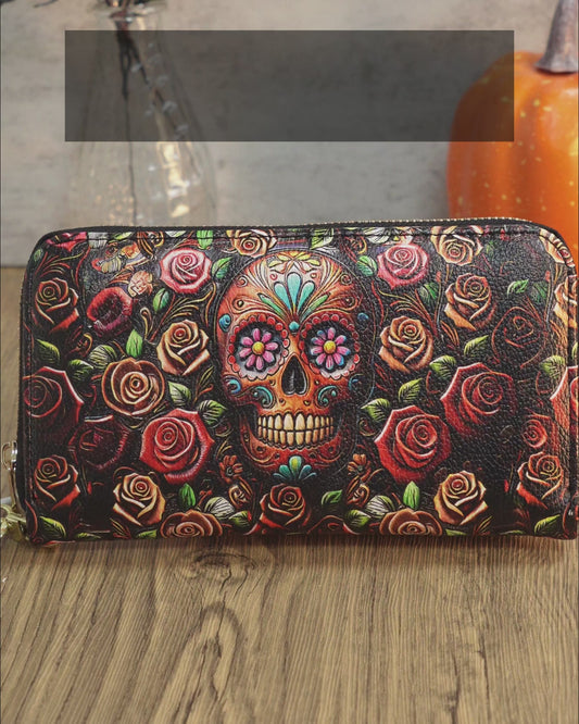 Roses And Skull - Skull Leather Long Wallet
