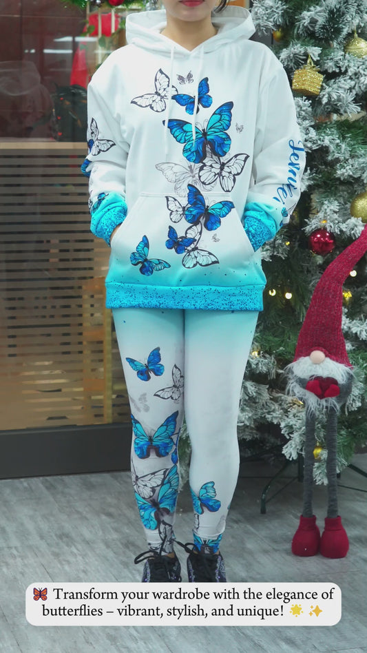 J'adore les papillons - Sweat à capuche et legging personnalisés papillons