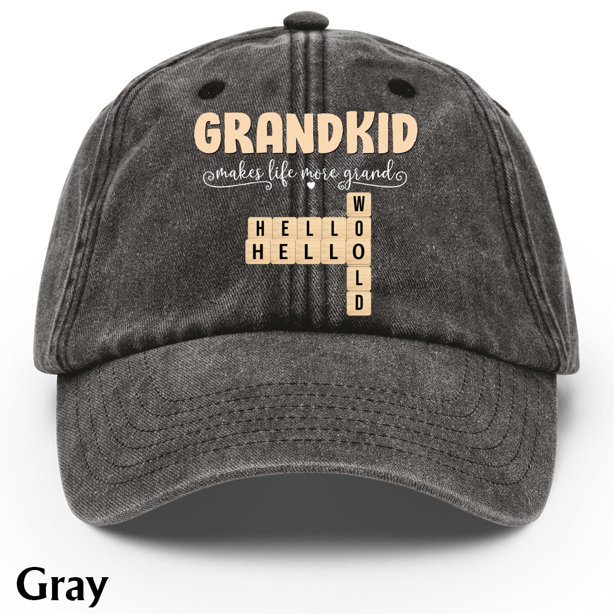 Grandpa Grandma Gifts Grandkids Make Life More Grand - Personalized Scrabble Washed Denim Cap