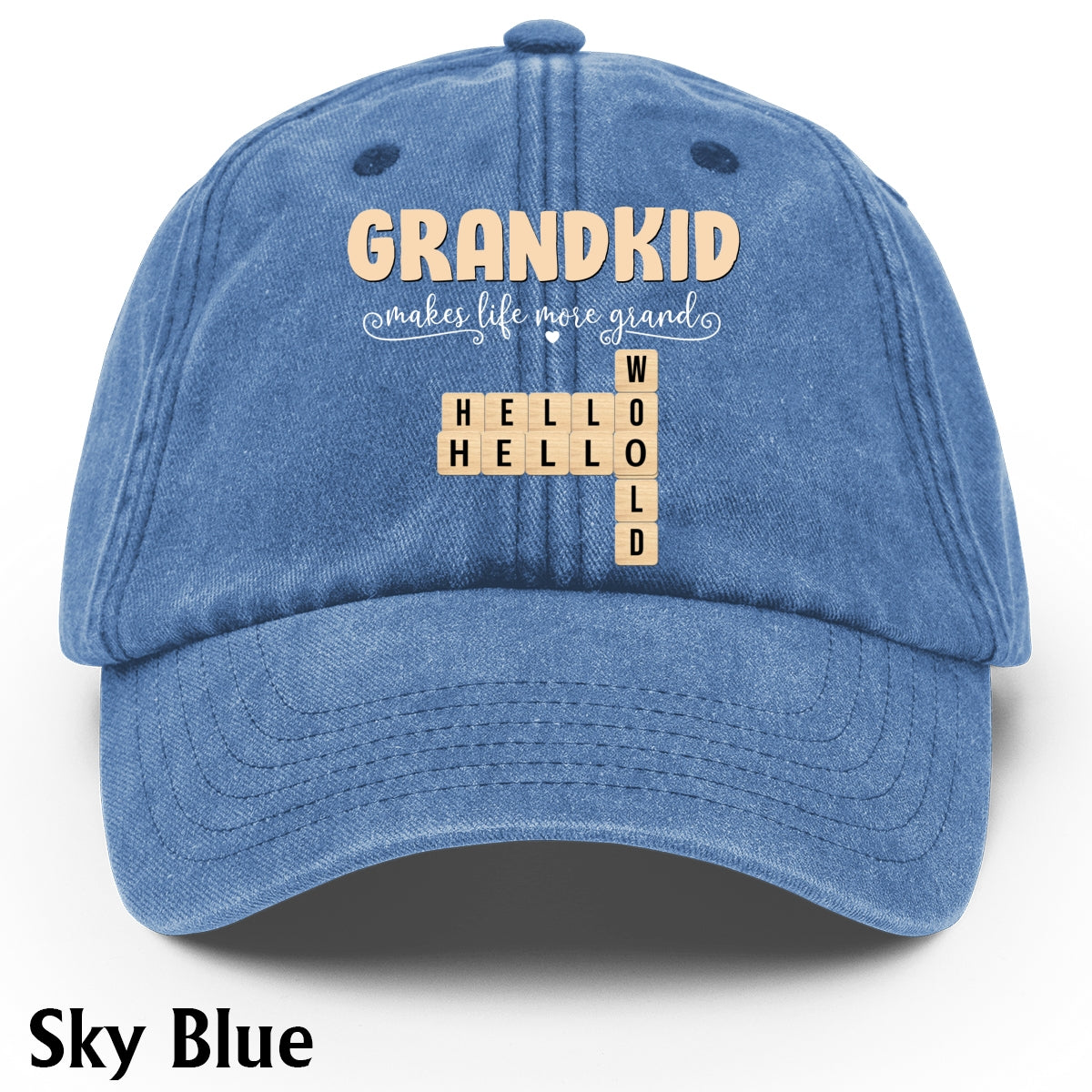 Grandpa Grandma Gifts Grandkids Make Life More Grand - Personalized Scrabble Washed Denim Cap