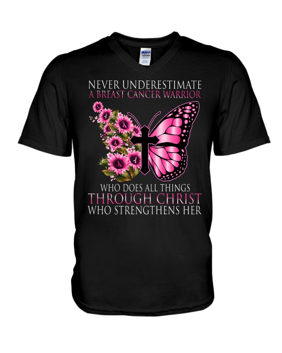 Never Underestimate A Breast Cancer Warrior - Breast Cancer Awareness T-shirt and Hoodie 0822