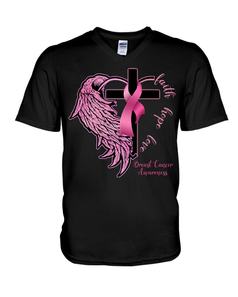 Faith Hope Love Half Wings - Breast Cancer Awareness T-shirt and Hoodie 0822
