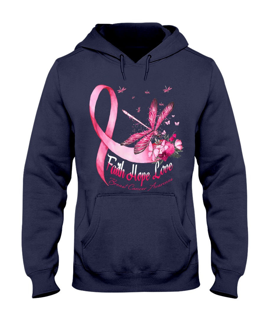 T-shirt et sweat à capuche Libellule Foi Espoir Amour - Sensibilisation au cancer du sein 0822