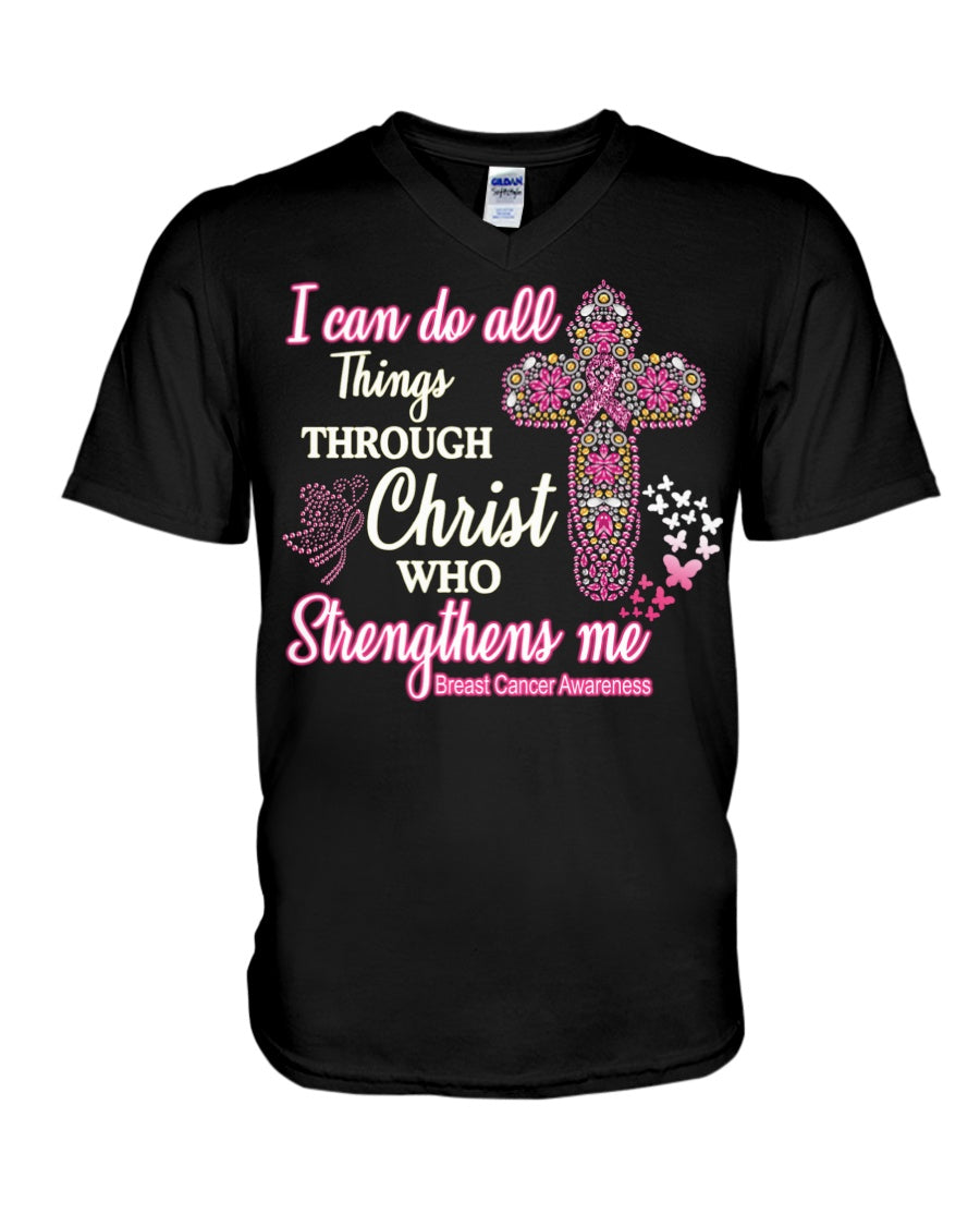 I Can Do All Things Through Christ Who Strengthens Me - Breast Cancer Awareness T-shirt and Hoodie 0822