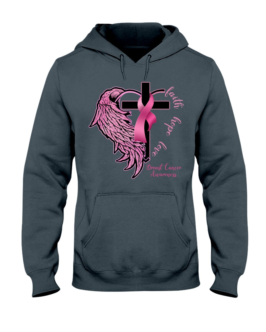 Faith Hope Love Half Wings - Breast Cancer Awareness T-shirt and Hoodie 0822