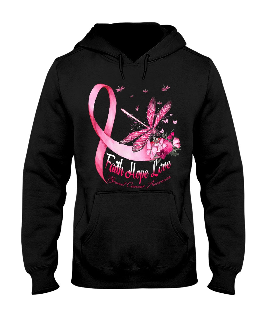 T-shirt et sweat à capuche Libellule Foi Espoir Amour - Sensibilisation au cancer du sein 0822