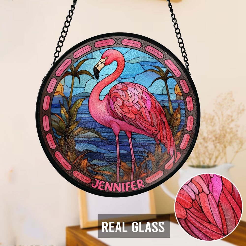 Love Flamingos - Personalized Flamingo Window Hanging Suncatcher Ornament
