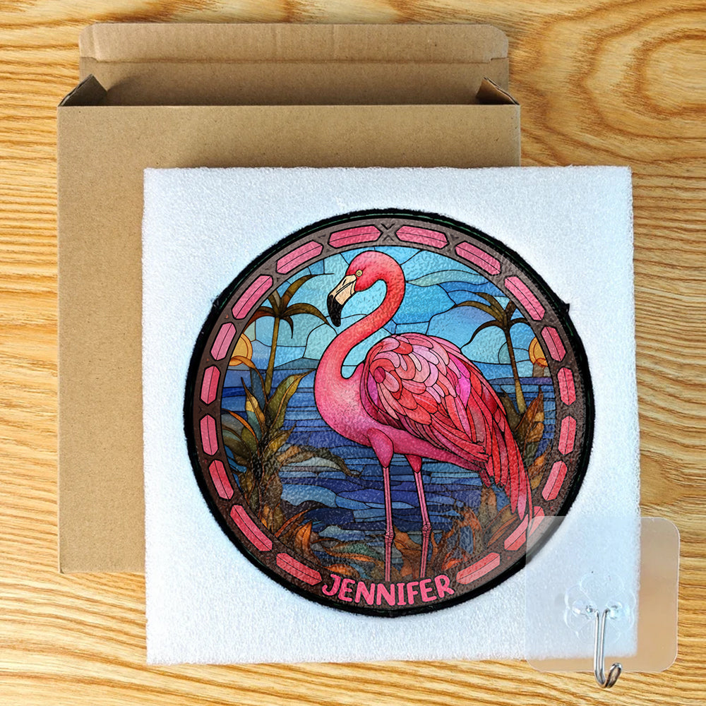 Love Flamingos - Personalized Flamingo Window Hanging Suncatcher Ornament