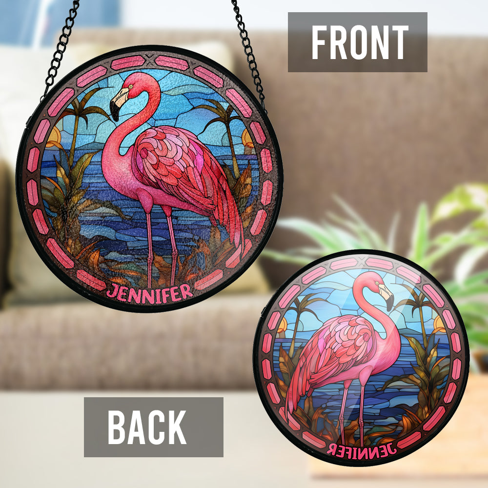 Love Flamingos - Personalized Flamingo Window Hanging Suncatcher Ornament
