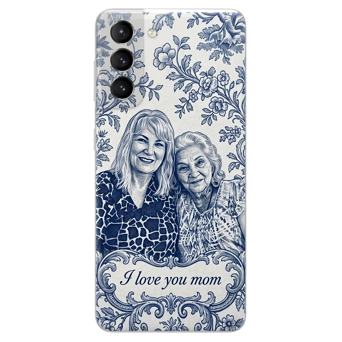 Idée Cadeau Maman, Motif Toile De Jouy Bleue - Coque de Téléphone en Cuir Personnalisée 3D