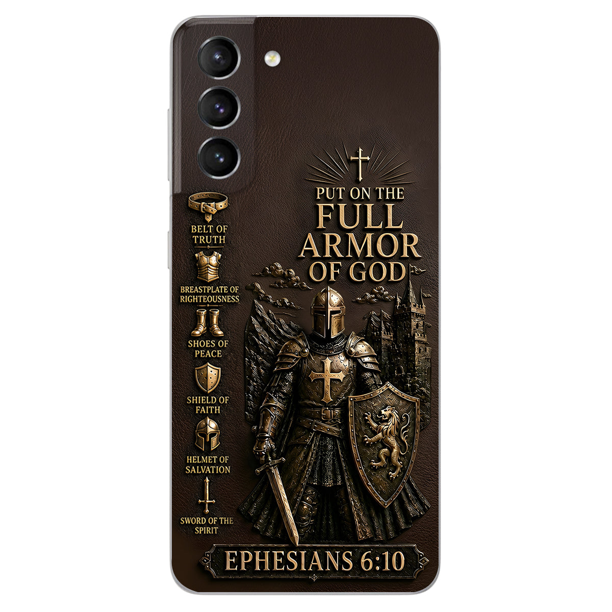 Mettez l'Amour Complet de Dieu, Cadeau pour Chrétiens - Coque de Téléphone en Cuir Personnalisée 3D Embossée