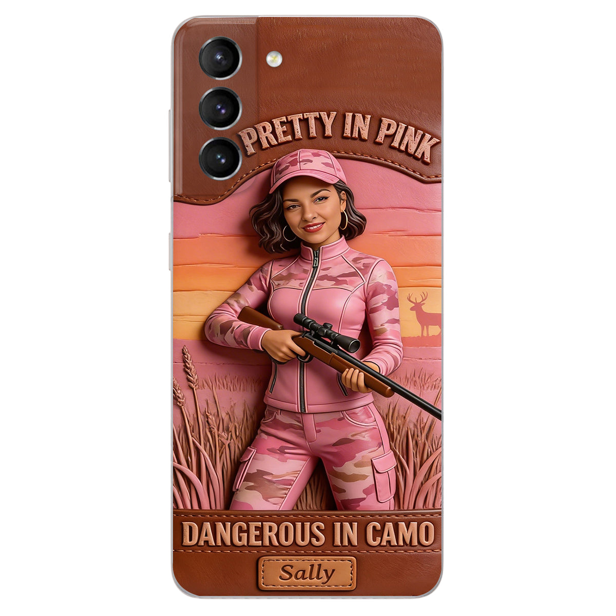 Étui de téléphone en cuir personnalisé avec n'importe quelle photo de chasse dangereuse en camouflage - Étui de téléphone de chasse en cuir personnalisé