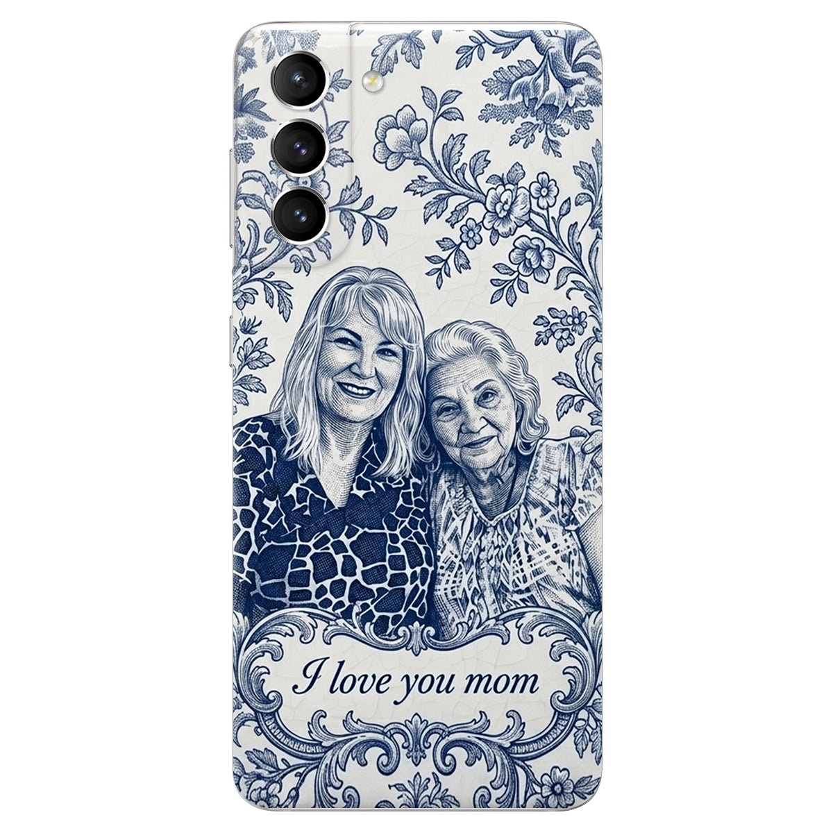 Idée Cadeau Maman, Motif Toile De Jouy Bleue - Coque de Téléphone en Cuir Personnalisée 3D