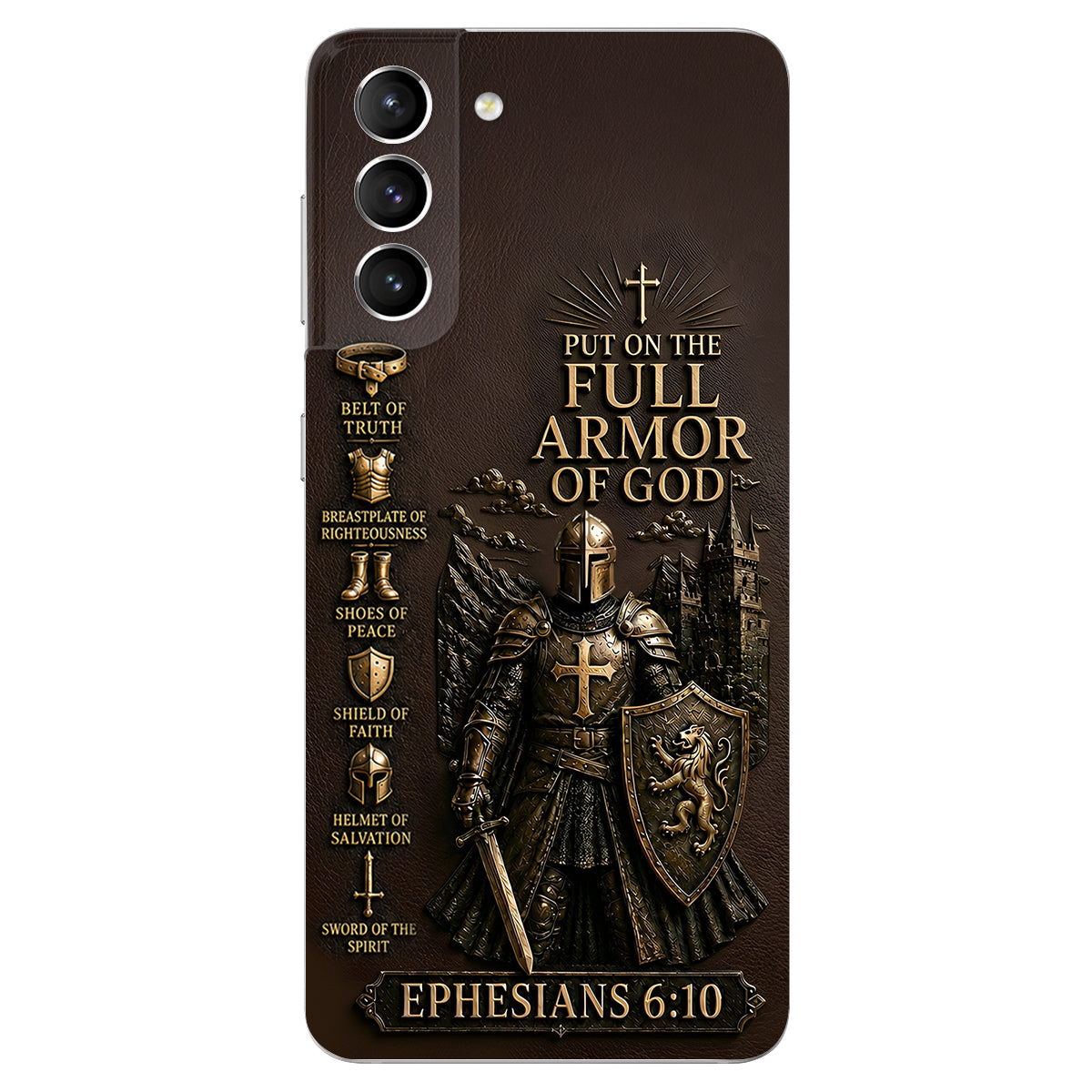 Mettez l'Amour Complet de Dieu, Cadeau pour Chrétiens - Coque de Téléphone en Cuir Personnalisée 3D Embossée