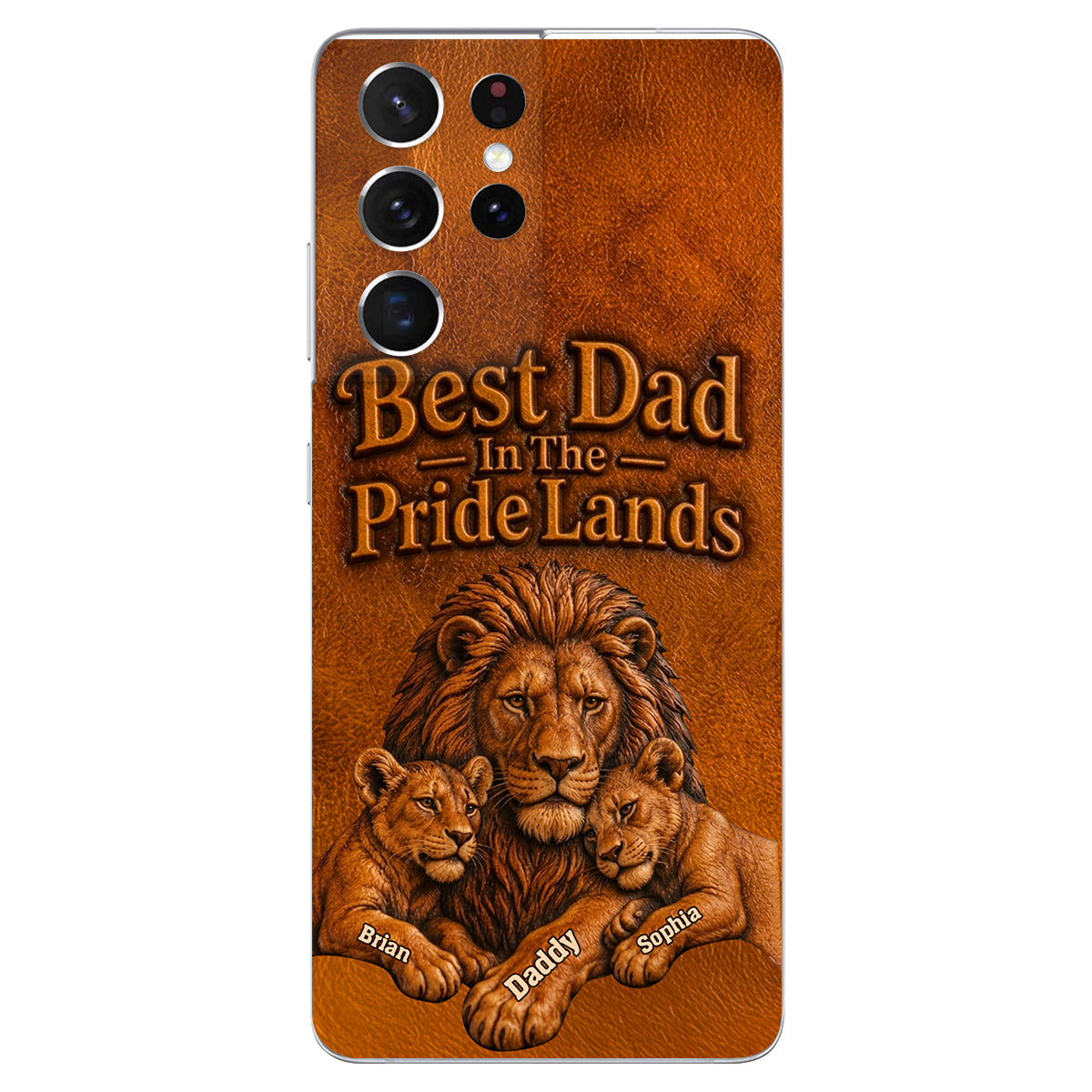 Papa Lion - Coque de téléphone en cuir personnalisée 3D