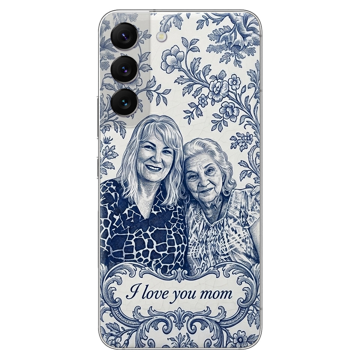 Idée Cadeau Maman, Motif Toile De Jouy Bleue - Coque de Téléphone en Cuir Personnalisée 3D