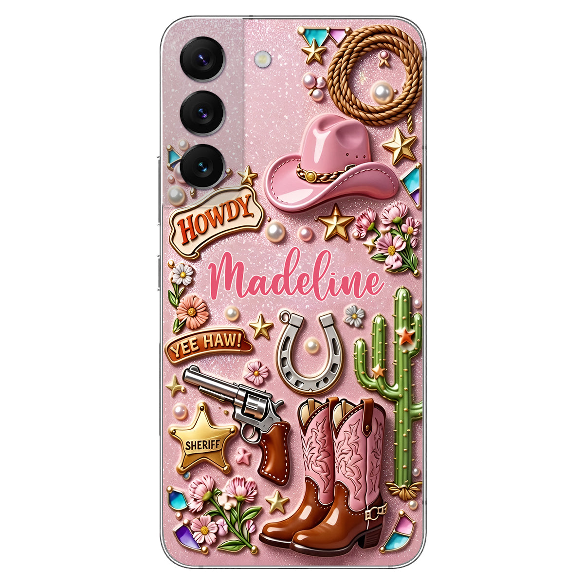 Cowgirl Gift, Whimsical Wild West Western - Personalized Cowgirl 3D Embossed Leather Phone Case