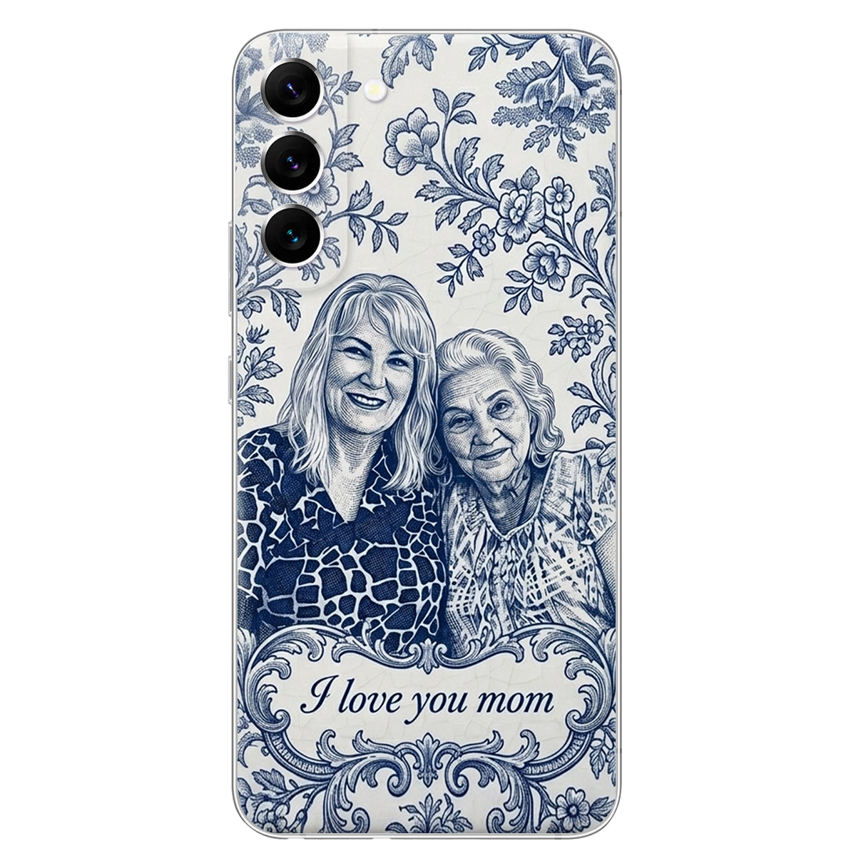 Idée Cadeau Maman, Motif Toile De Jouy Bleue - Coque de Téléphone en Cuir Personnalisée 3D