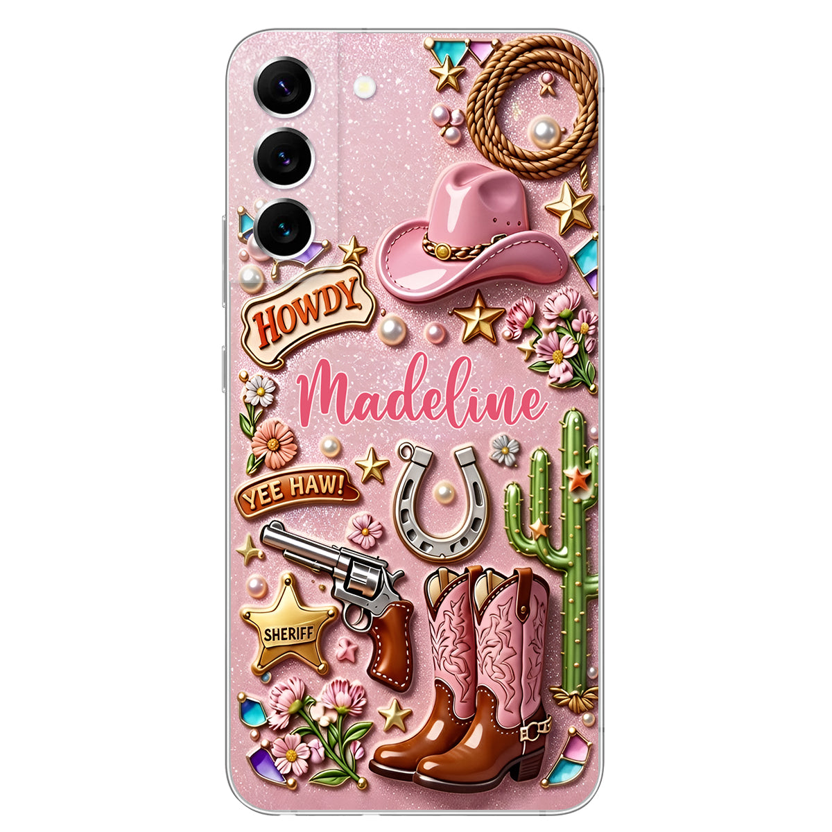 Cowgirl Gift, Whimsical Wild West Western - Personalized Cowgirl 3D Embossed Leather Phone Case