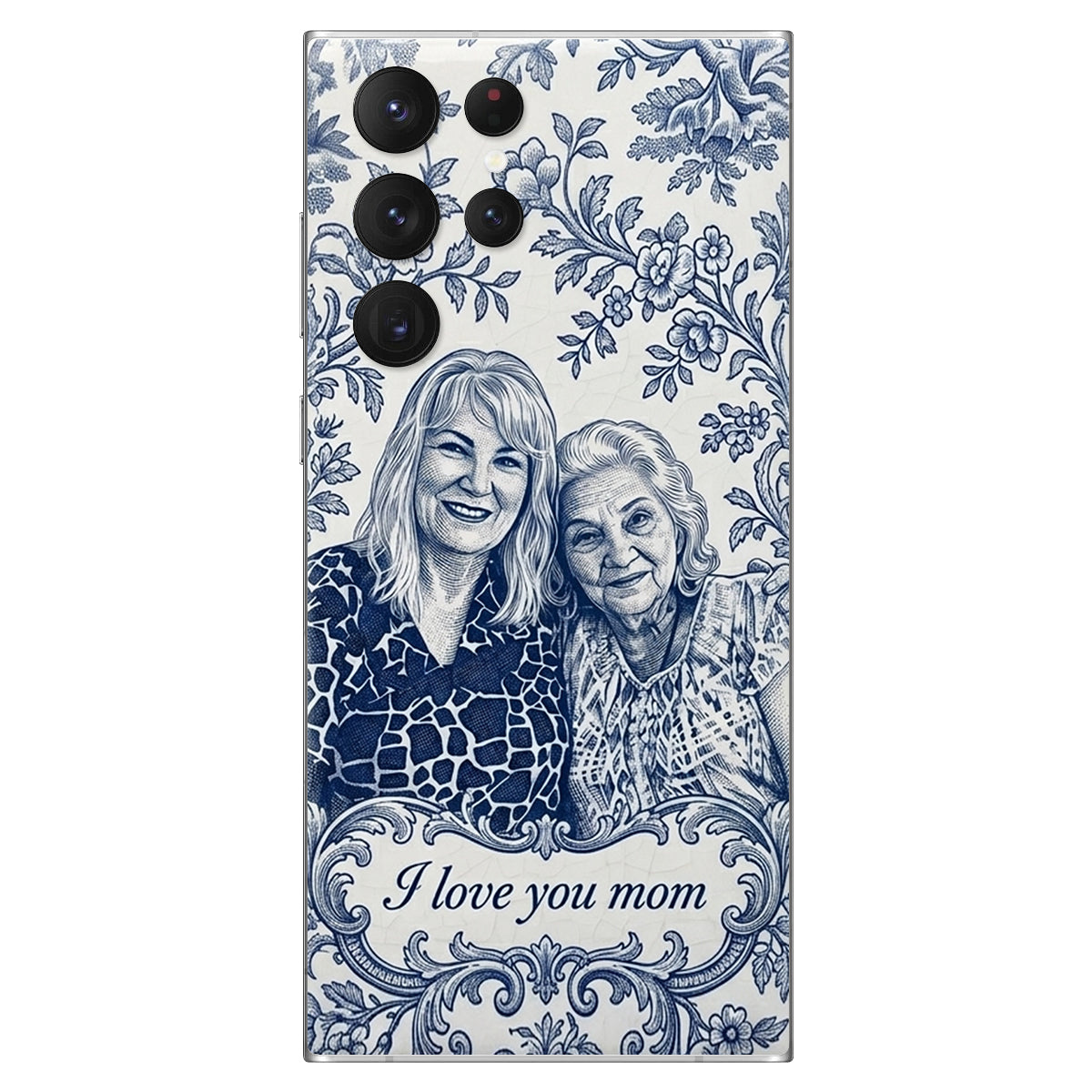 Idée Cadeau Maman, Motif Toile De Jouy Bleue - Coque de Téléphone en Cuir Personnalisée 3D