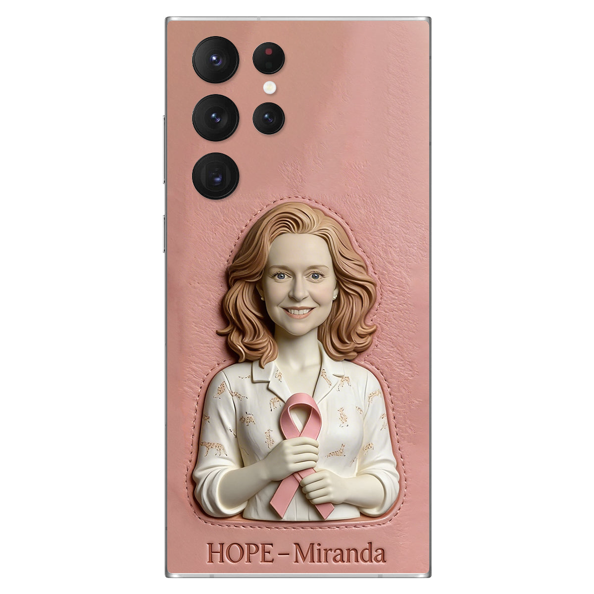 Hope - Personalized Breast Cancer Awareness 3D Embossed Leather Phone Case