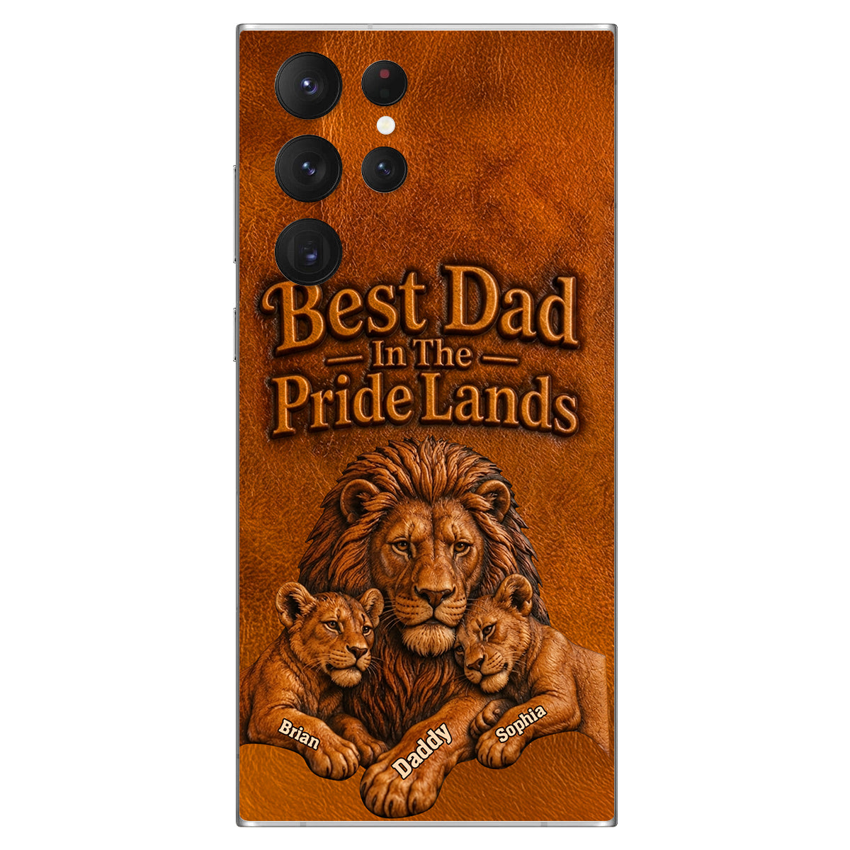 Papa Lion - Coque de téléphone en cuir personnalisée 3D