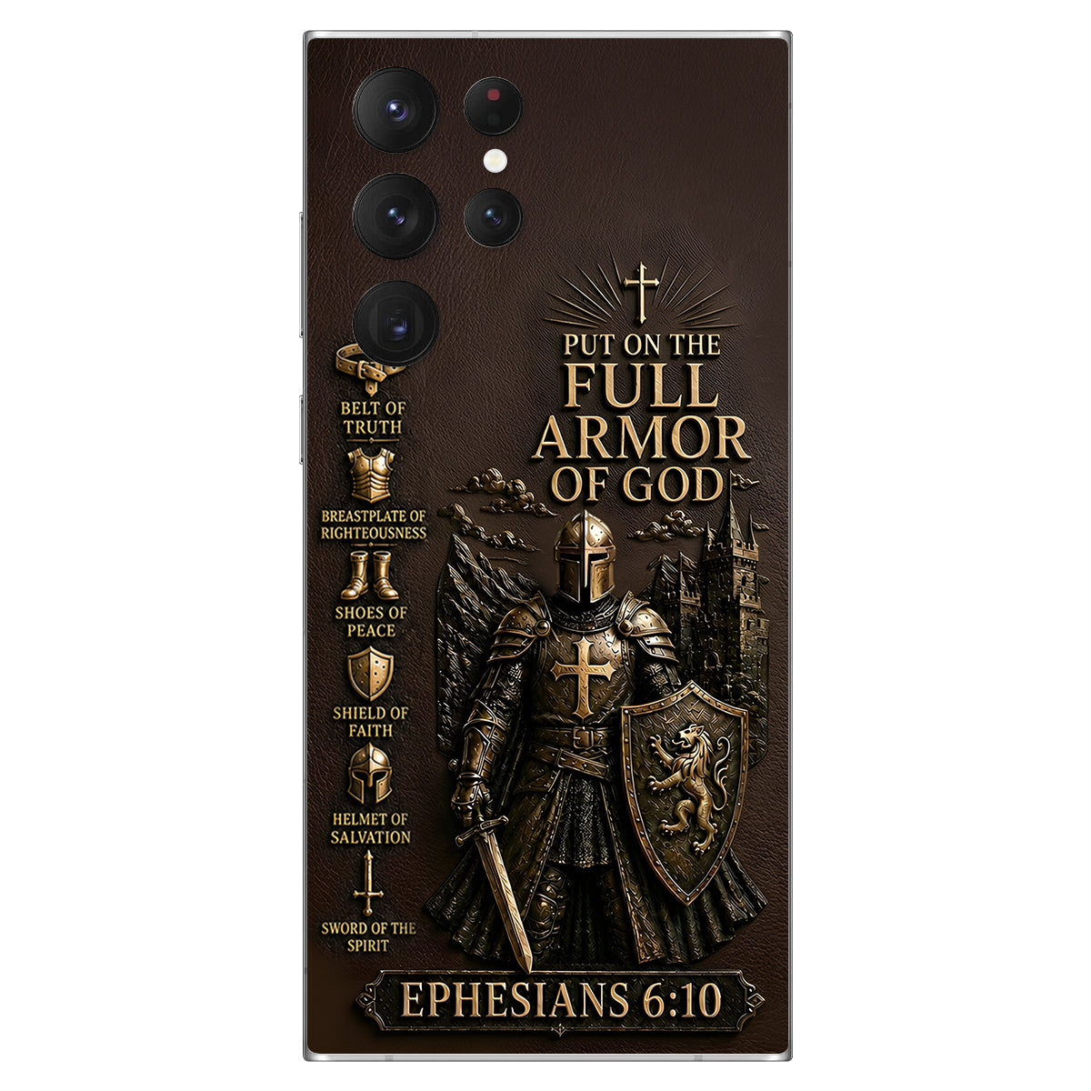 Mettez l'Amour Complet de Dieu, Cadeau pour Chrétiens - Coque de Téléphone en Cuir Personnalisée 3D Embossée