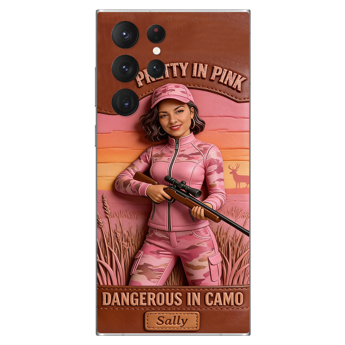 Étui de téléphone en cuir personnalisé avec n'importe quelle photo de chasse dangereuse en camouflage - Étui de téléphone de chasse en cuir personnalisé