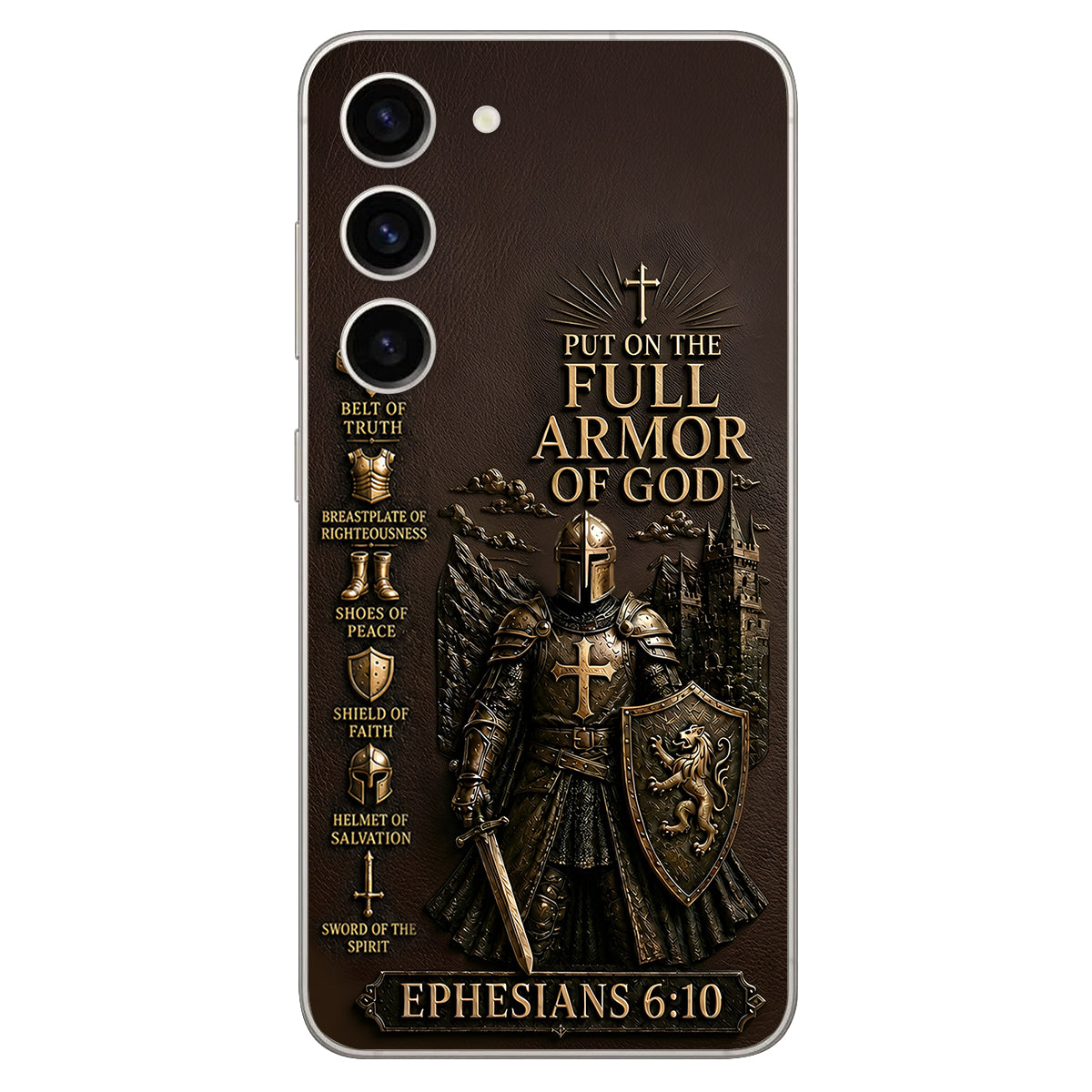 Mettez l'Amour Complet de Dieu, Cadeau pour Chrétiens - Coque de Téléphone en Cuir Personnalisée 3D Embossée