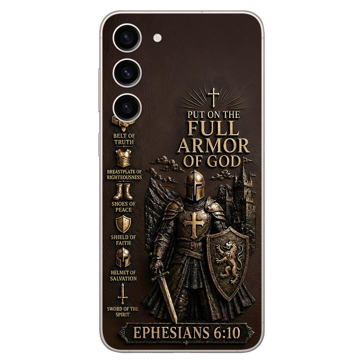 Mettez l'Amour Complet de Dieu, Cadeau pour Chrétiens - Coque de Téléphone en Cuir Personnalisée 3D Embossée