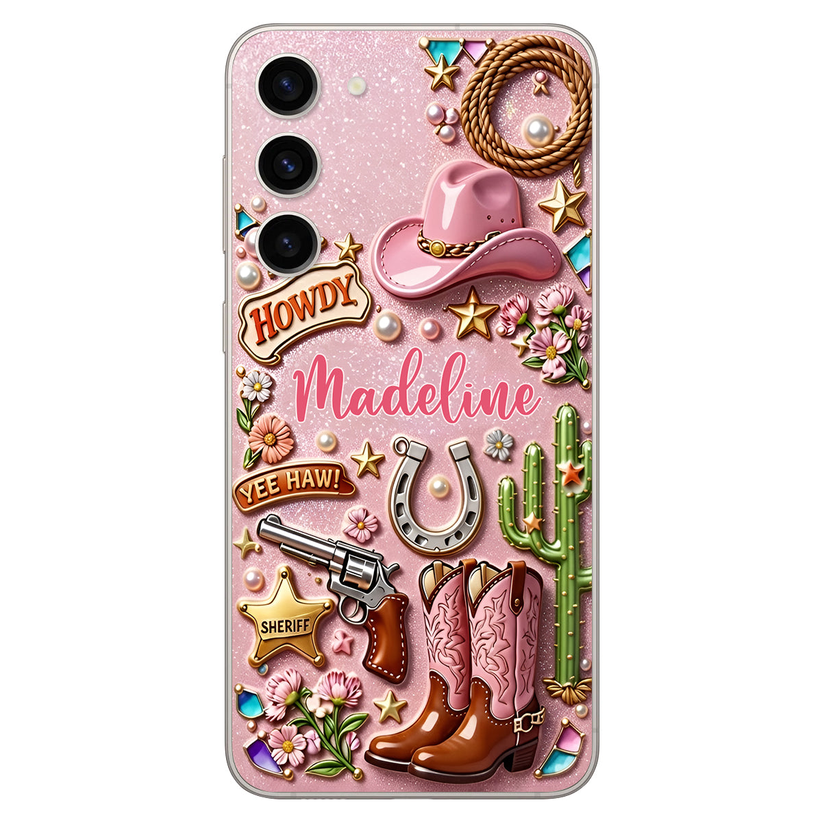 Cowgirl Gift, Whimsical Wild West Western - Personalized Cowgirl 3D Embossed Leather Phone Case