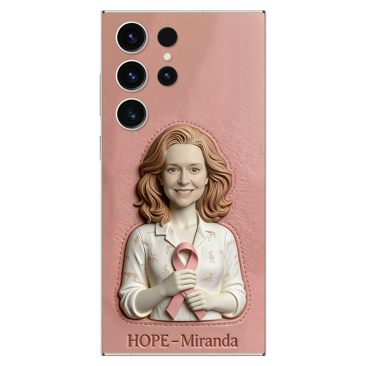 Hope - Personalized Breast Cancer Awareness 3D Embossed Leather Phone Case