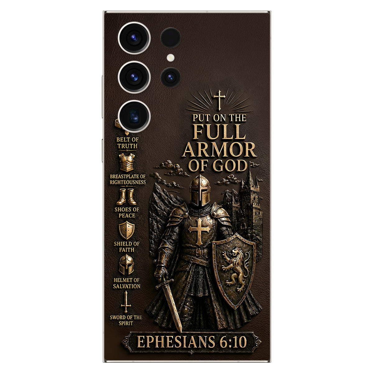 Mettez l'Amour Complet de Dieu, Cadeau pour Chrétiens - Coque de Téléphone en Cuir Personnalisée 3D Embossée