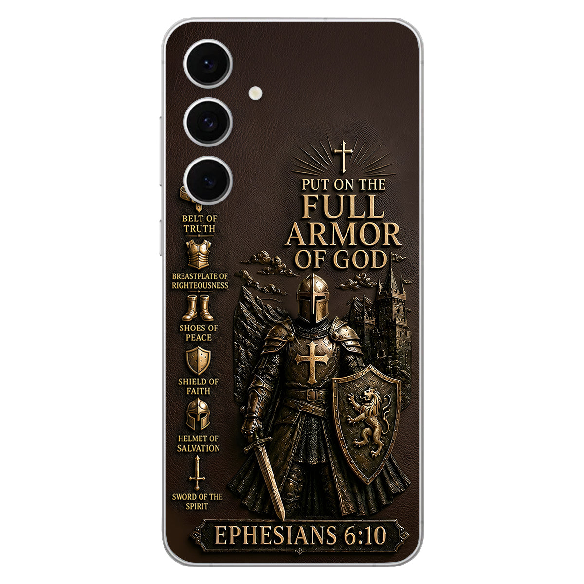 Mettez l'Amour Complet de Dieu, Cadeau pour Chrétiens - Coque de Téléphone en Cuir Personnalisée 3D Embossée
